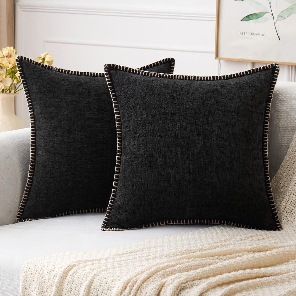 MIULEE Pack of 2 Couch Throw Pillow Covers 18x18 Inch Black Farmhouse Decorative Pillow Covers with