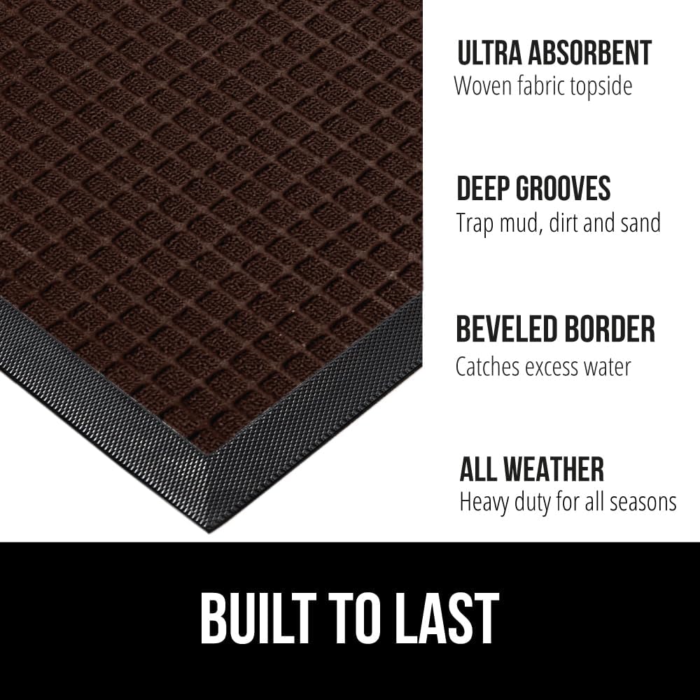 GORILLA GRIP 100% Waterproof All-Season WeatherMax Doormat 35x23, US Designed Natural Rubber, Stain