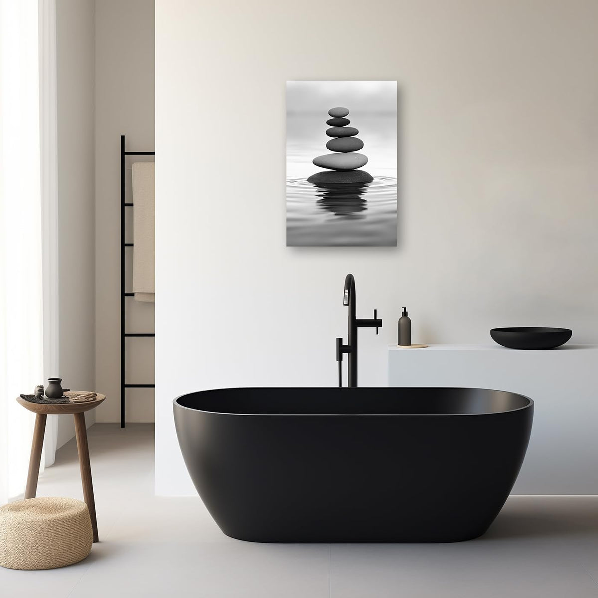 DOARTDO Zen Picture Wall Decor Black and White Zen Stone Canvas Wall Art Spa Stone Picture Print