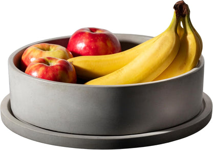 Simon Brothers Concrete Fruit Bowl and Tray Set for Kitchen Counter - Large Decorative Bowls for