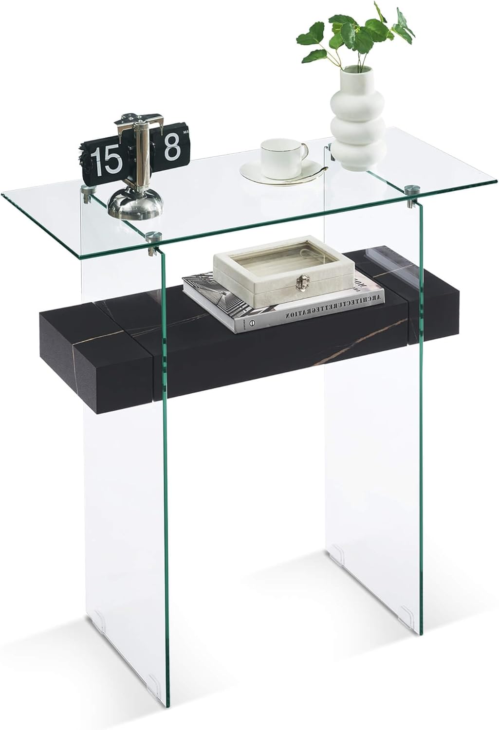 ivinta Glass Console Table with Storage, 31.5'' Modern Narrow Sofa Table for Small Space with