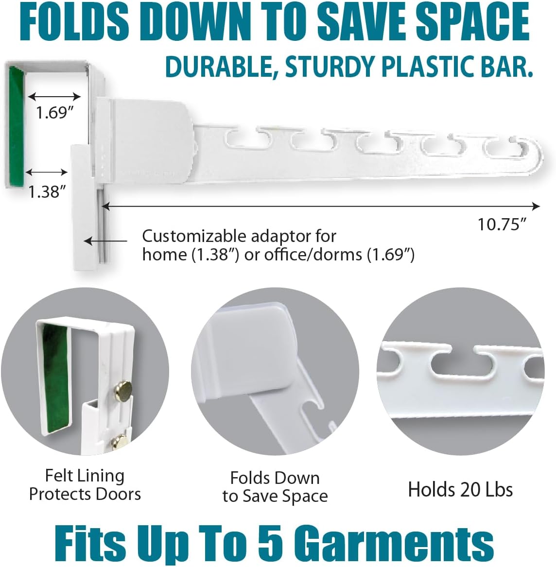 Wonder Hanger Over The Door 3-Pack Organizer for Clothes Hangers, Space-Saving Cascading Hanger