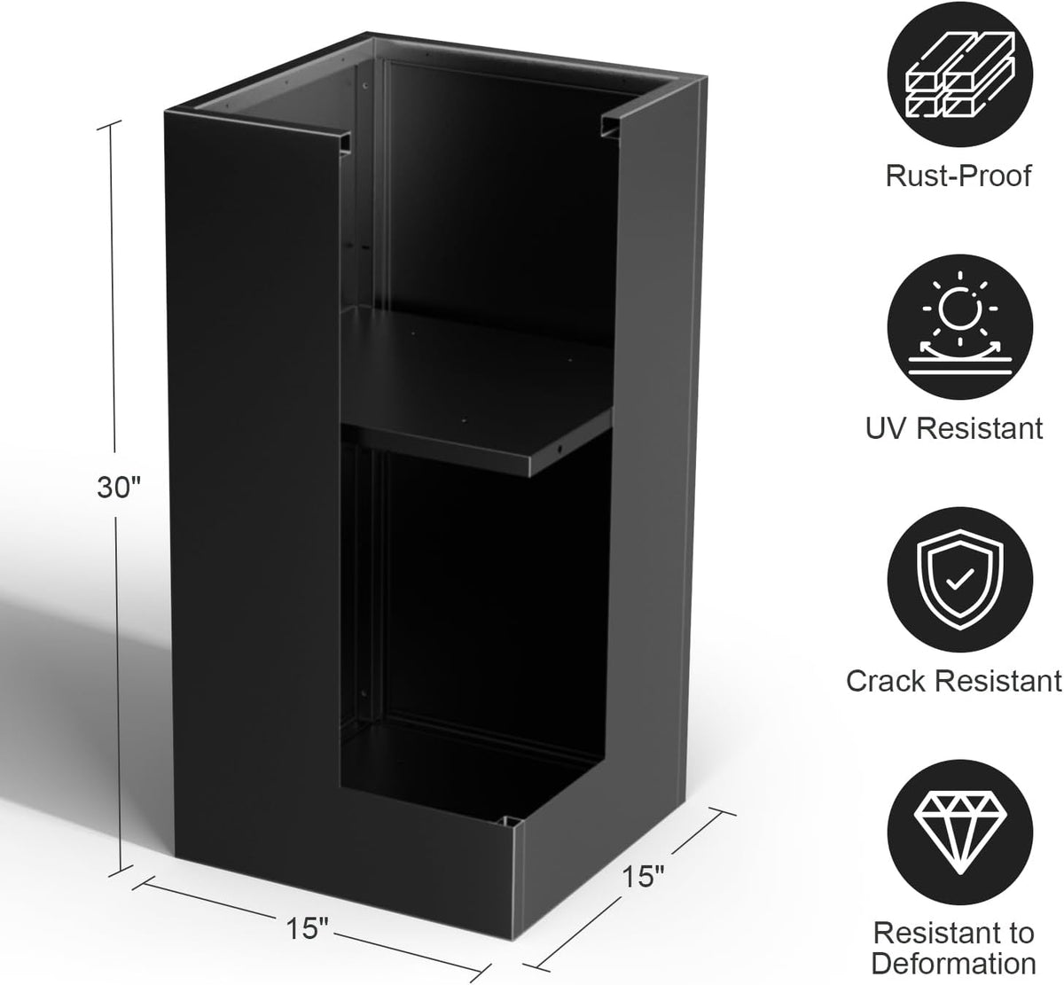 Tall Metal Cube Planter for Outdoor Plants 15" L x 15" W x 30" H, Heavy Duty Steel Planter Box with
