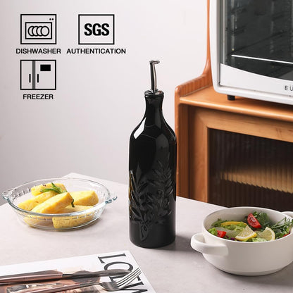 Sweejar Large Ceramic Olive Oil Dispenser Bottle, 24 Oz Relief Opaque Oil Cruet Protects Oil To