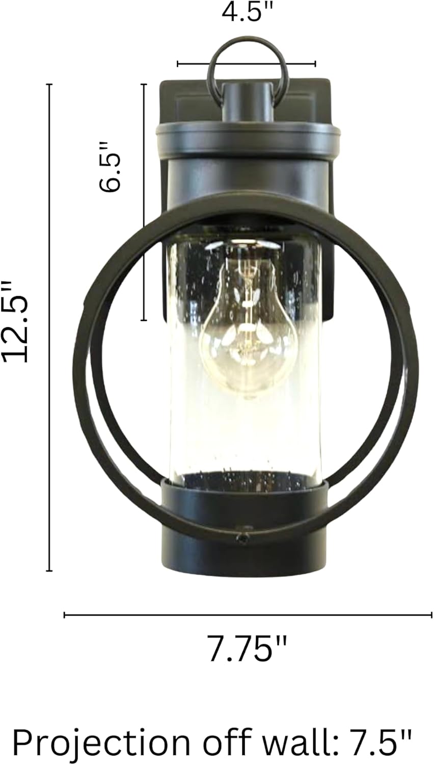Muskoka Lifestyle Products Black Outdoor Weatherproof Wall Sconce Light Fixture, Rustic Porch
