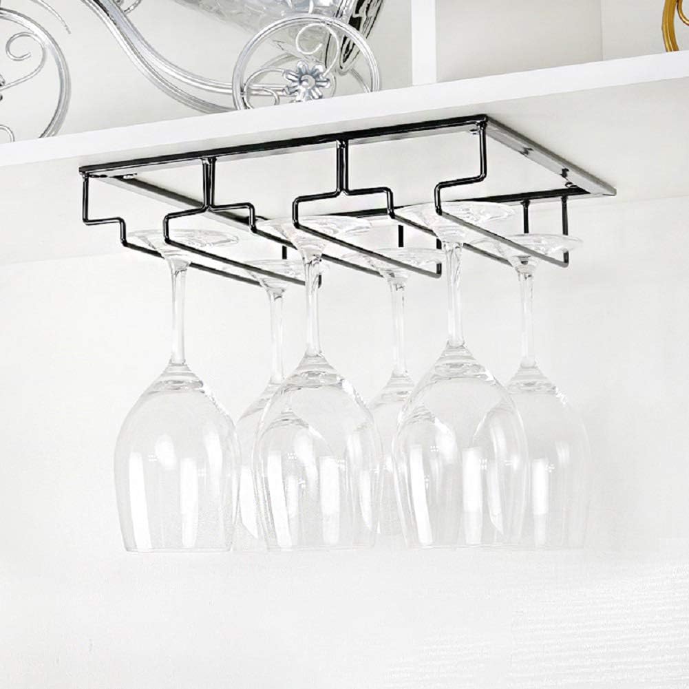 Wine Glass Rack - Under Cabinet Stemware Wine Glass Holder Glasses Storage Hanger 2 Pack Metal