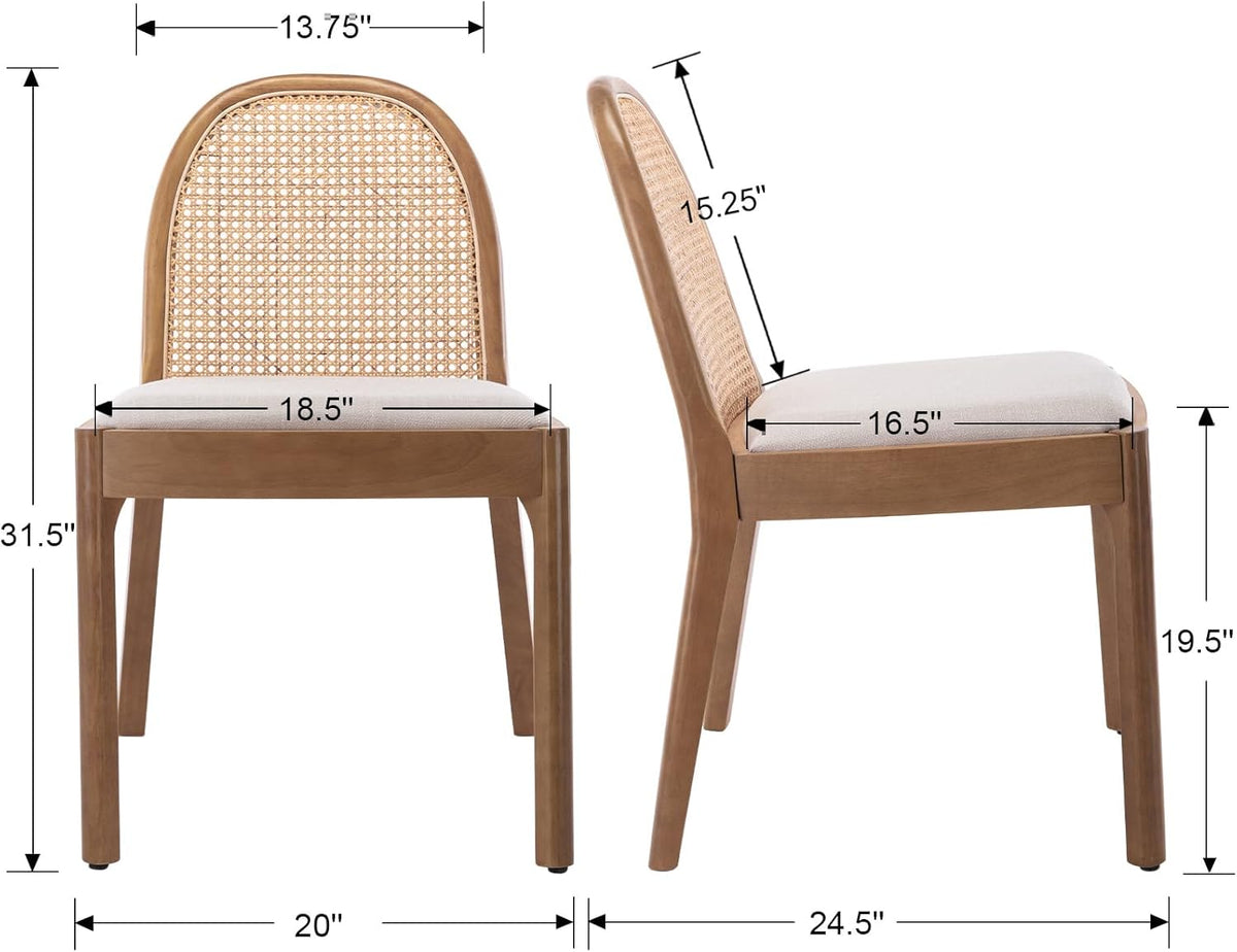 Mid Century Dining Chairs Set of 6, Accent Rattan Linen Fabric Side Chairs Kitchen Chair with Solid