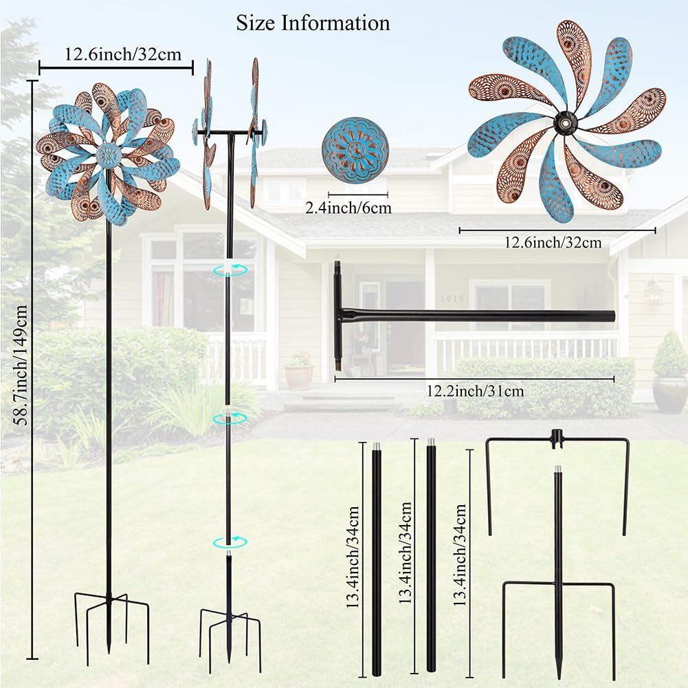 Viveta Wind Spinner for Yard and Garden, 58.7 * 12.6" Kinetic Wind Spinners Metal Windmills for