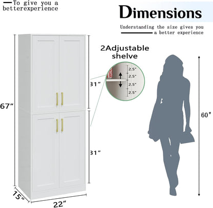 Storage Cabinet, Kitchen Pantry with Doors & Shelf, Tall Storage Cabinet for Bathroom, Living Room