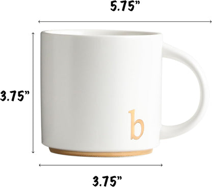 COLLECTIVE HOME - Monogram Ceramic Mugs, 15 oz Golden Initial Coffee Cups, Elegant Alphabet Tea
