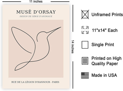 Poster Master Vintage Poster - Retro One Line Hummingbird Drawing Print - Bird Line Art - Minimal