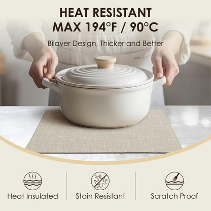Placemats Set of 6, Bilayer Thickened Linen Place Mats Heat Resistant Machine Washable Wrinkle Free