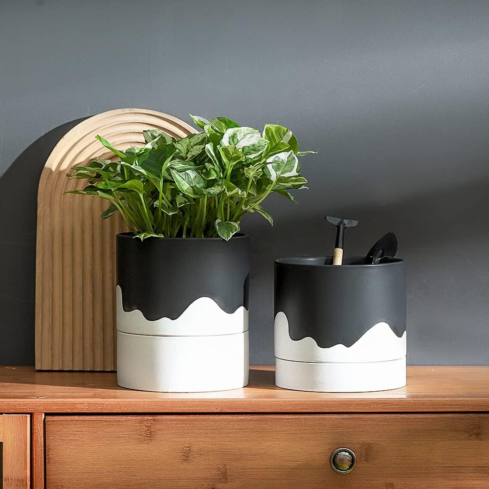 Nihow Ceramic Plant Pot: 6 Inch Planter with Drainage Hole & Saucer for Indoor & Outdoor Plants