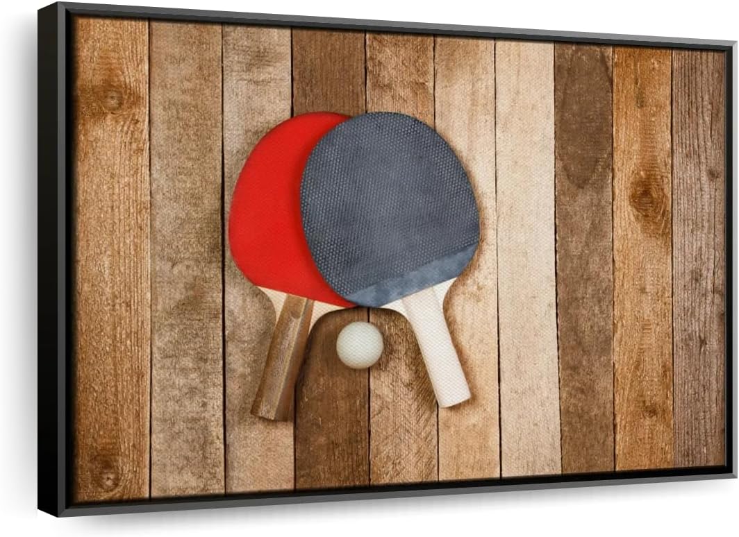 ElephantStock Ping Pong Wall Art - Horizontal Framed Canvas - 1-Piece Living Room Wall Decor