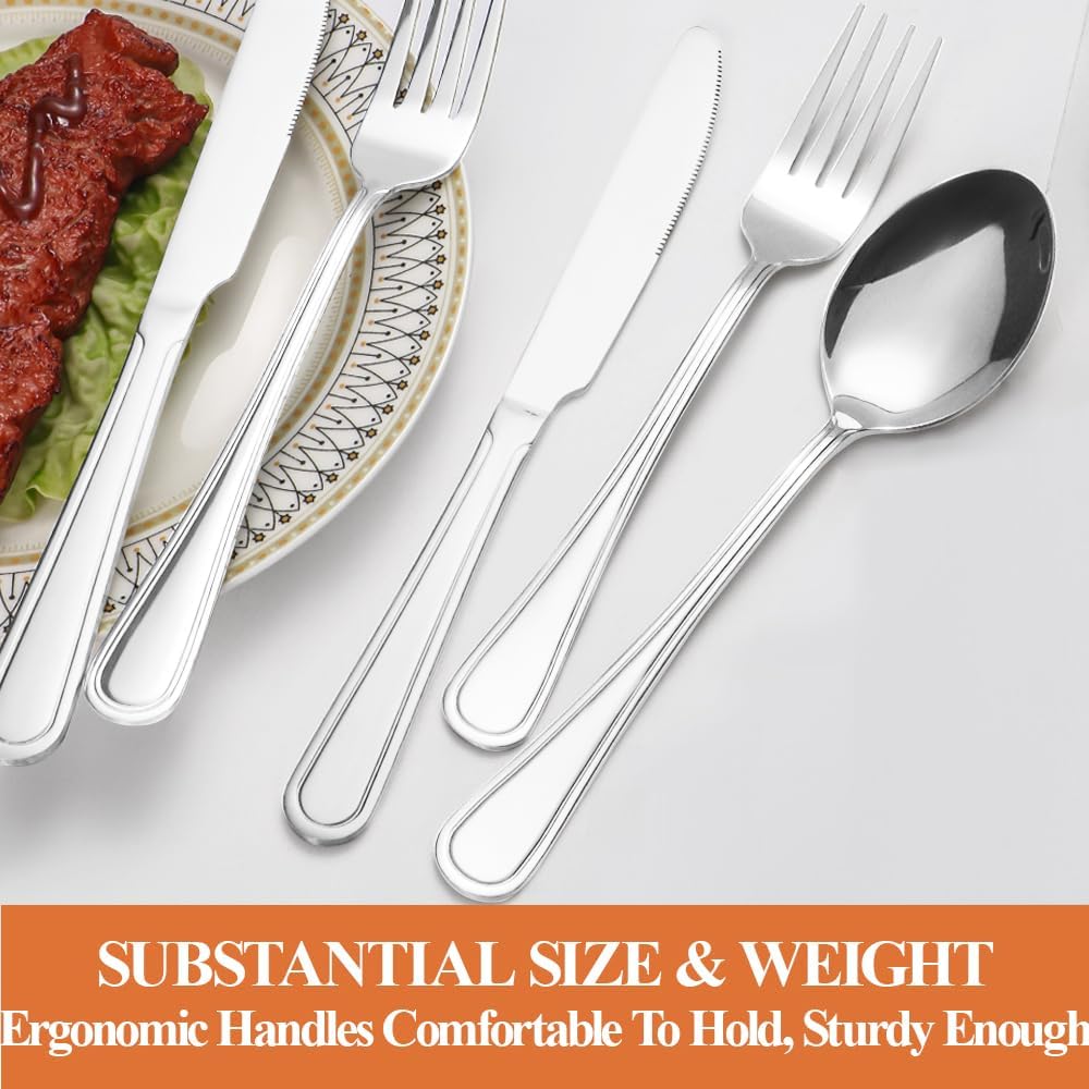 20 Pcs Silverware Set for 4 with Simple Striped Handle Design, Food Grade Stainless Steel Flatware