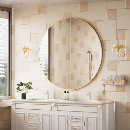 BEAUTYPEAK 42 Inch Round Mirror, Metal Frame Circle Mirror, Wall Mounted for Entryway, Bathroom