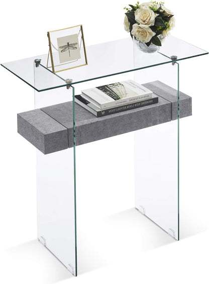 ivinta Narrow Glass Console Table with Storage, 31.5'' Modern Entryway Table with Storage Shelves