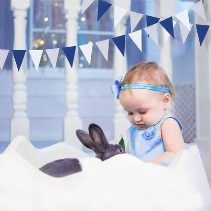 30 Ft Navy Blue White and Silver Party Decorations Royal Blue Triangle Flag Pennant Banner Bunting