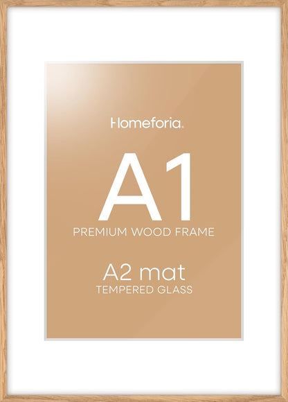 Homeforia A1 Poster Frame Natural Wood, High End Oak 23.4 x 33.1 Large Wooden Picture Frames Matted