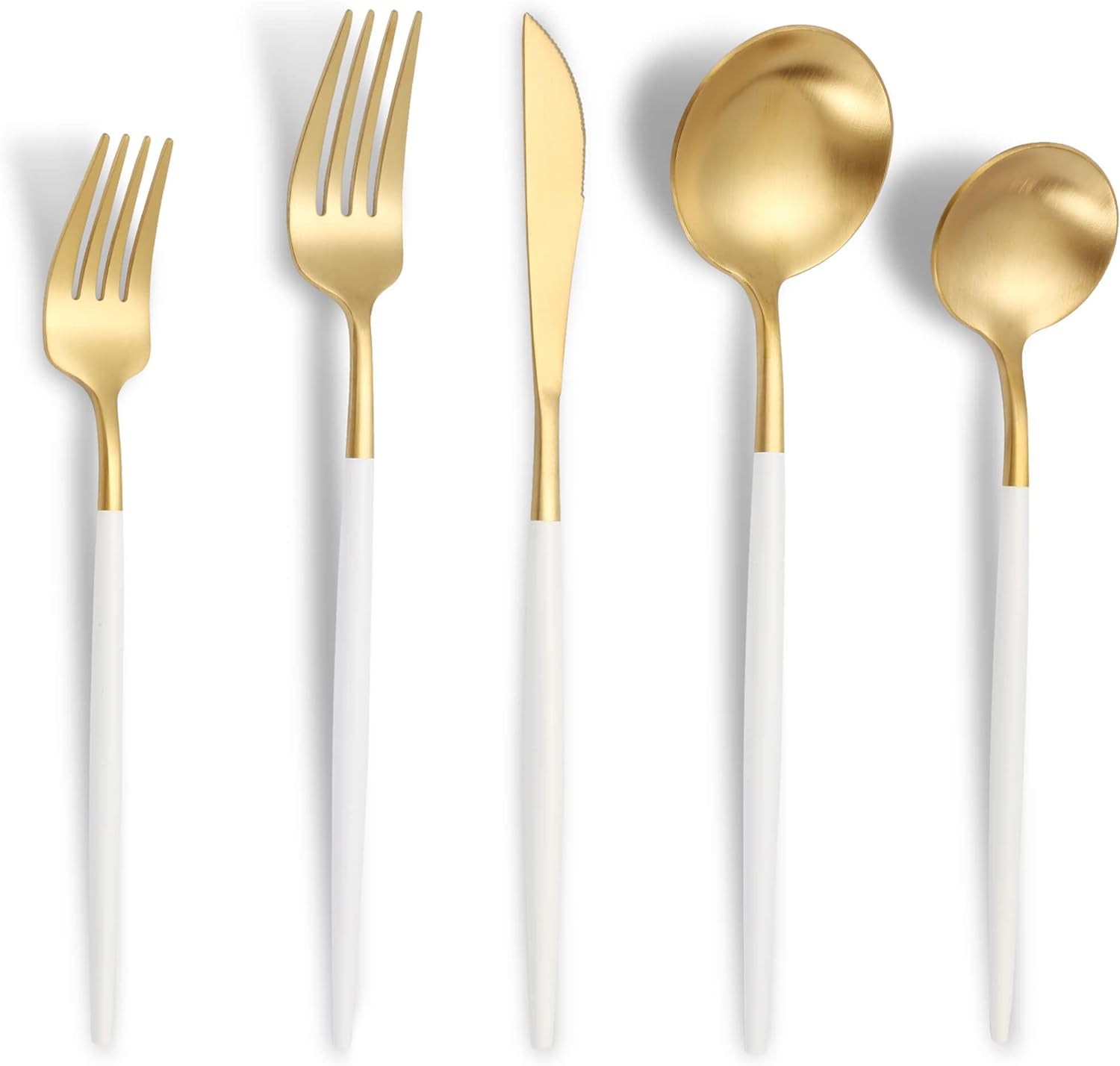 Matte White Gold Silverware Set for 4,Modern Stainless Steel Brushed Cutlery Set,20-Pieces Heavy