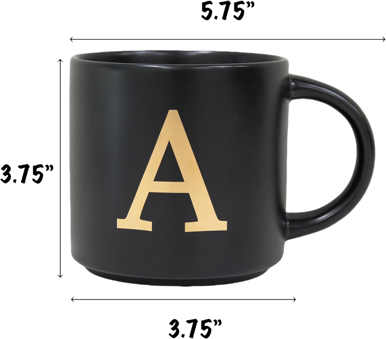 COLLECTIVE HOME - Monogram Ceramic Mugs, 15 oz Golden Initial Black Coffee Cups, Elegant Alphabet