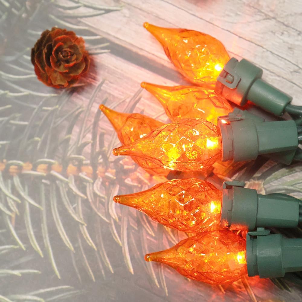 Orange Halloween Lights 70 LED C5 Christmas Lights for Indoor and Outdoor use, Plug -in String