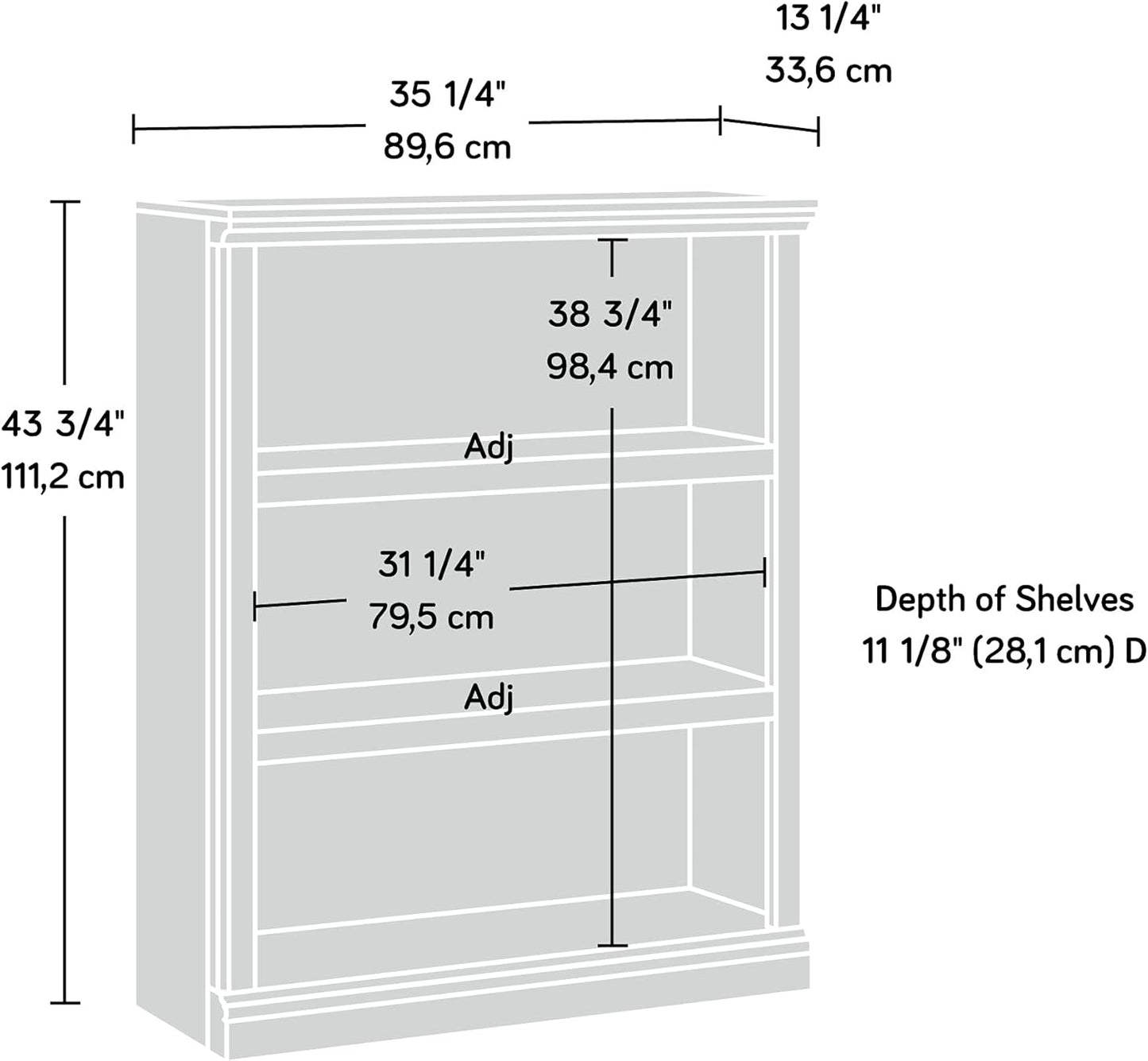 Sauder 3 Tier Book Shelf Wooden Bookcase Multipurpose Bookshelf for Home Office, Living Room, in