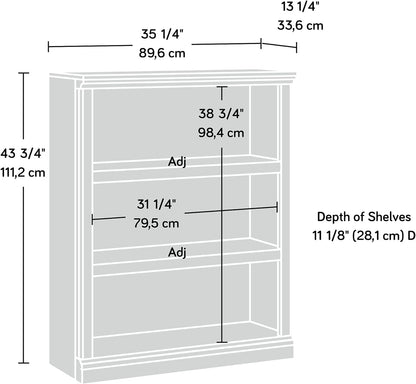 Sauder 3 Tier Book Shelf Wooden Bookcase Multipurpose Bookshelf for Home Office, Living Room, in