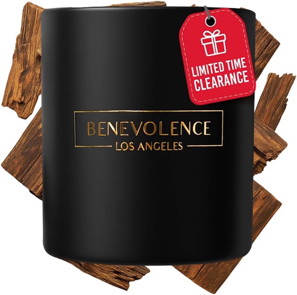 Benevolence LA Oud Wood Scented Candle | Soy Candles, Black Candle for Home | Gifts for Women and
