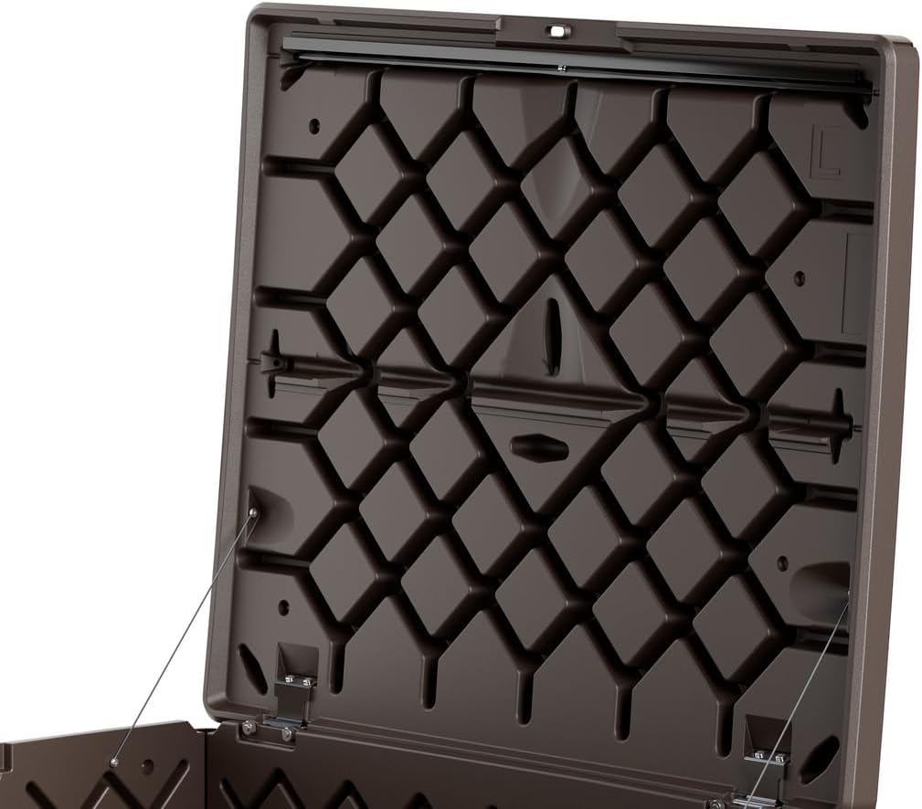 Rubbermaid Medium Resin Outdoor Storage Deck Box (74 Gal) Weather Resistant Brown Deck Organization