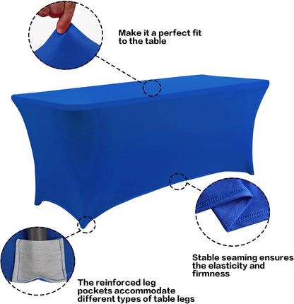 IVAPUPU 2 Pack 6FT Table Cloth for Rectangular Fitted Events Stretch Royal Blue Table Covers