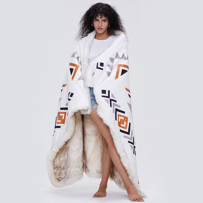 Luxury Plush Faux Fur Throw Blanket with Aztec Pattern, Super Warm, Fuzzy, Elegant, Fluffy