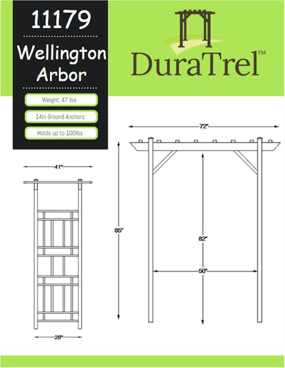 Dura-Trel Wellington Arbor, Vinyl Garden Archway for Outdoors, White, 72" x 85" - Backyard
