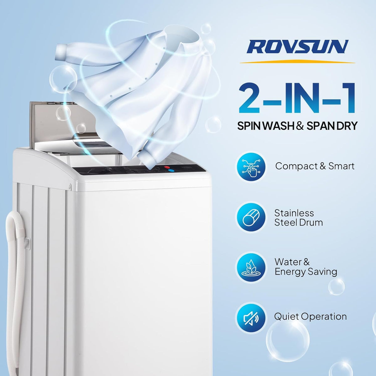 ROVSUN 25LBS Portable Washing Machine, Full-Automatic Electric Laundry Machine with Stainless Steel