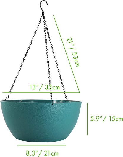 WOUSIWER 13 inch 2 Pack Large Hanging Planters for Indoor Outdoor Plants with Drainage Holes and
