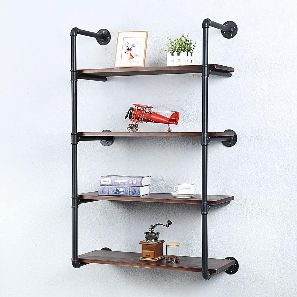 Industrial Pipe Shelving Wall Mounted,30in Rustic Metal Floating Shelves,Steampunk Real Wood Book