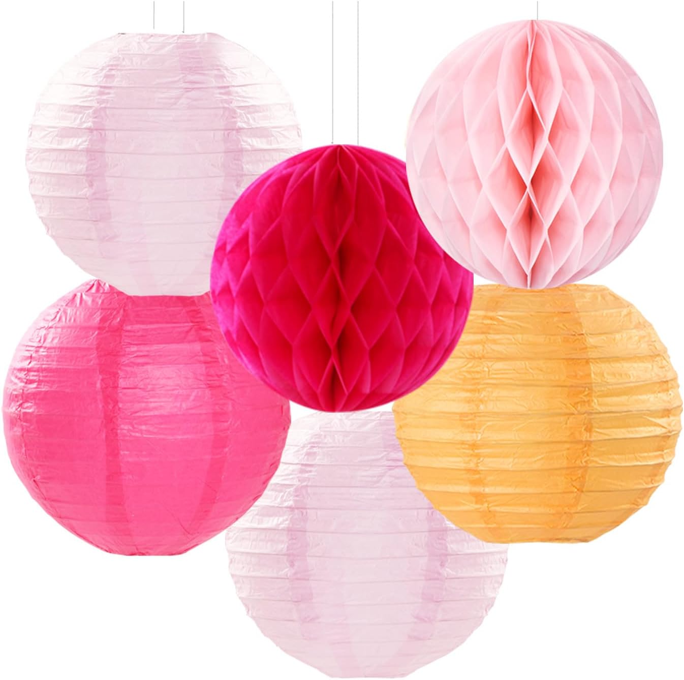 Hot-Pink Burnt-Orange Party-Decorations Streamers Lanterns - 14pcs Fall Birthday Baby Shower Paper