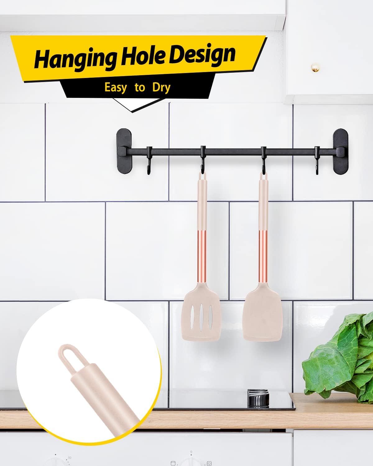 Pack of 2 Silicone Solid Turner, Non Stick Slotted Kitchen Spatulas, High Heat Resistant BPA Free