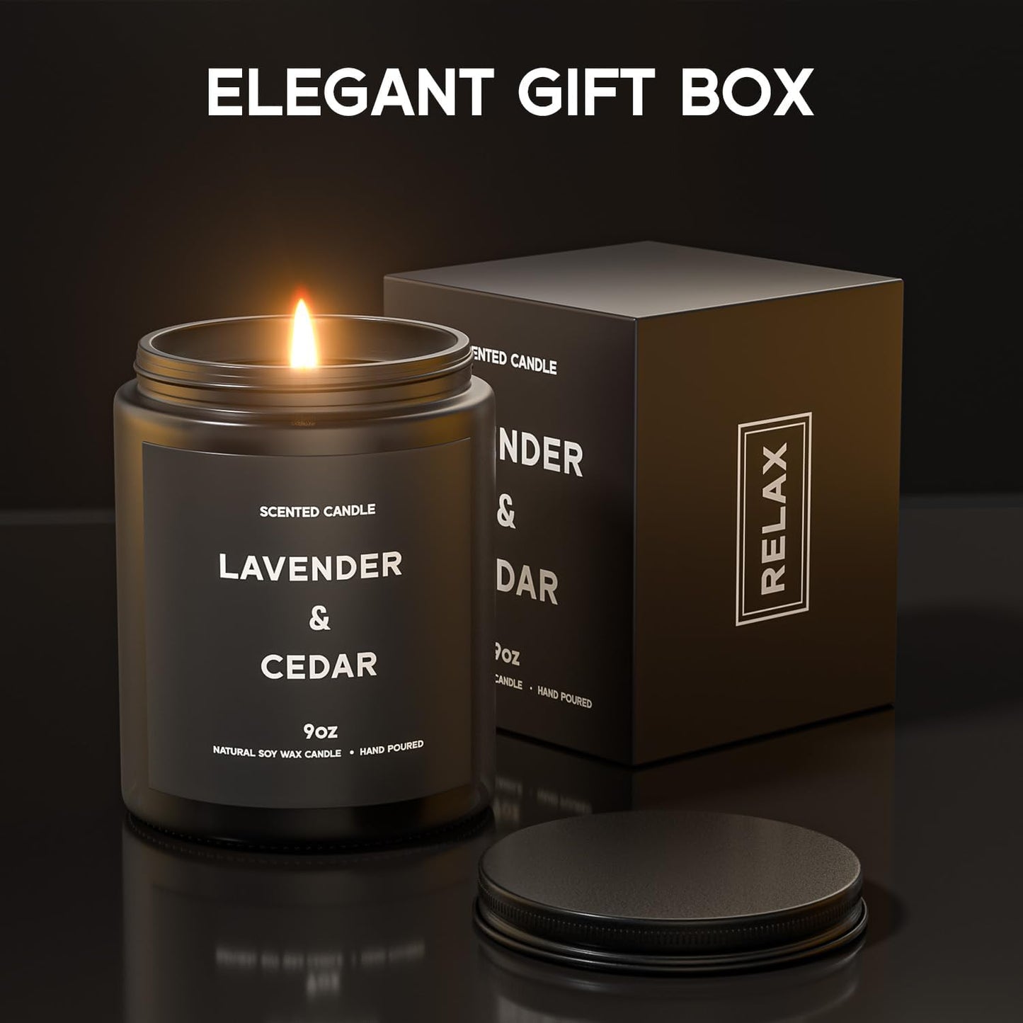Lavender＆Cedar Candle, 9oz Scented Candle for Men, Scented Candles for Home, Soy Candle Gifts for
