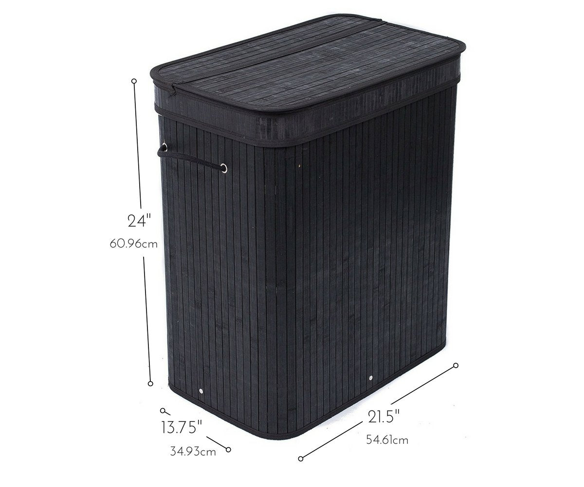 BIRDROCK HOME Double Laundry Hamper with Lid and Cloth Liner - Bamboo - Black - Easily Transport