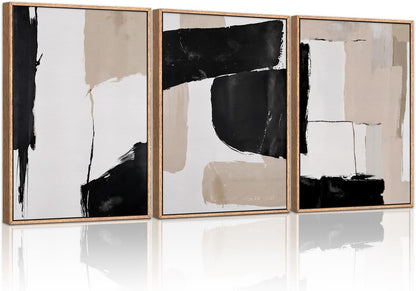 HLNIUC Large Framed Neutral Abstract Canvas Wall Art,Black and White Abstract Wall Decor Set of