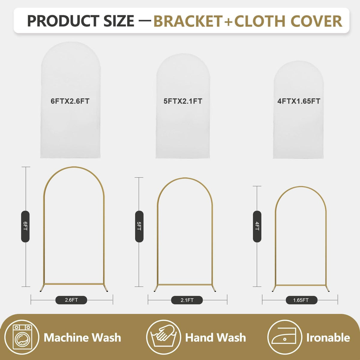 Arch Backdrop Stand and Cover Set, 3 Metal Balloon Arch Backdrop 4ft 5ft 6ft, Gold Arched Stand