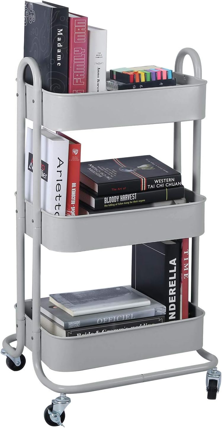 Melody House 3-Tier Metal Mesh Utility Rolling Cart Storage Organization Cart with Wheels, Light