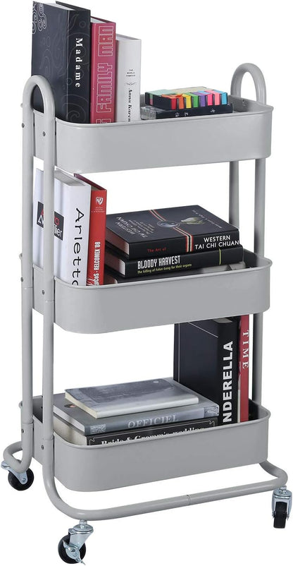 Melody House 3-Tier Metal Mesh Utility Rolling Cart Storage Organization Cart with Wheels, Light