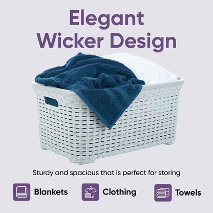 Designed Laundry Basket Plastic Storage Hamper Basket, White Smoke Cloths Basket Organizer with