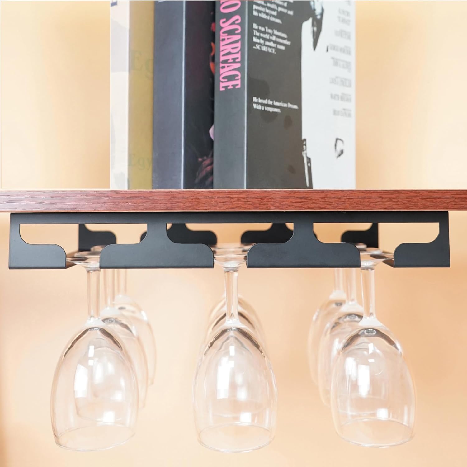 Wine Glass Holder - Hangers Under Shelf Cabinet Stemware Wine Glass Rack Glasses Storage Hanger