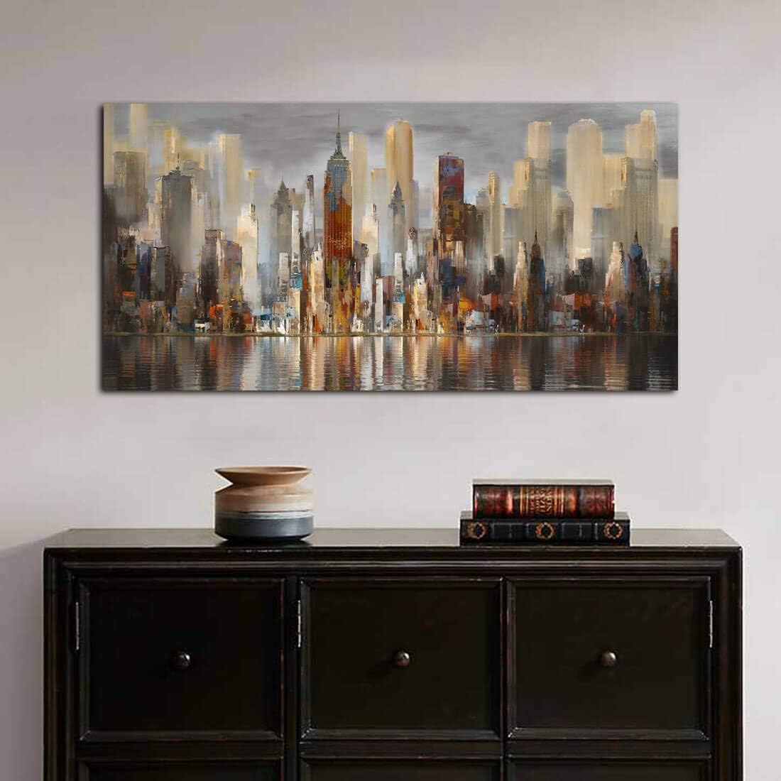 Framed Wall Art Large Cityscape New York Wall Decor Canvas Prints Abstract Brown City Theme