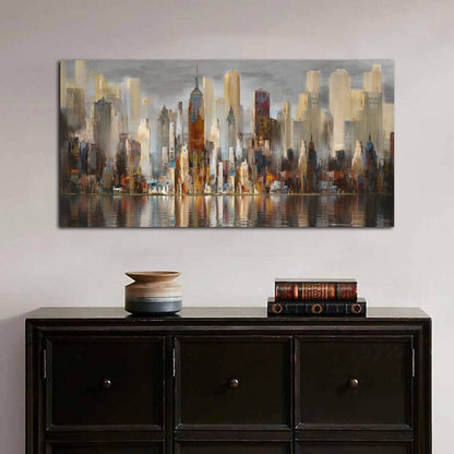 Framed Wall Art Large Cityscape New York Wall Decor Canvas Prints Abstract Brown City Theme