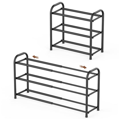 Gonfoam Expandable 3-Tier Shoe Rack for Closet and Entryway, Black