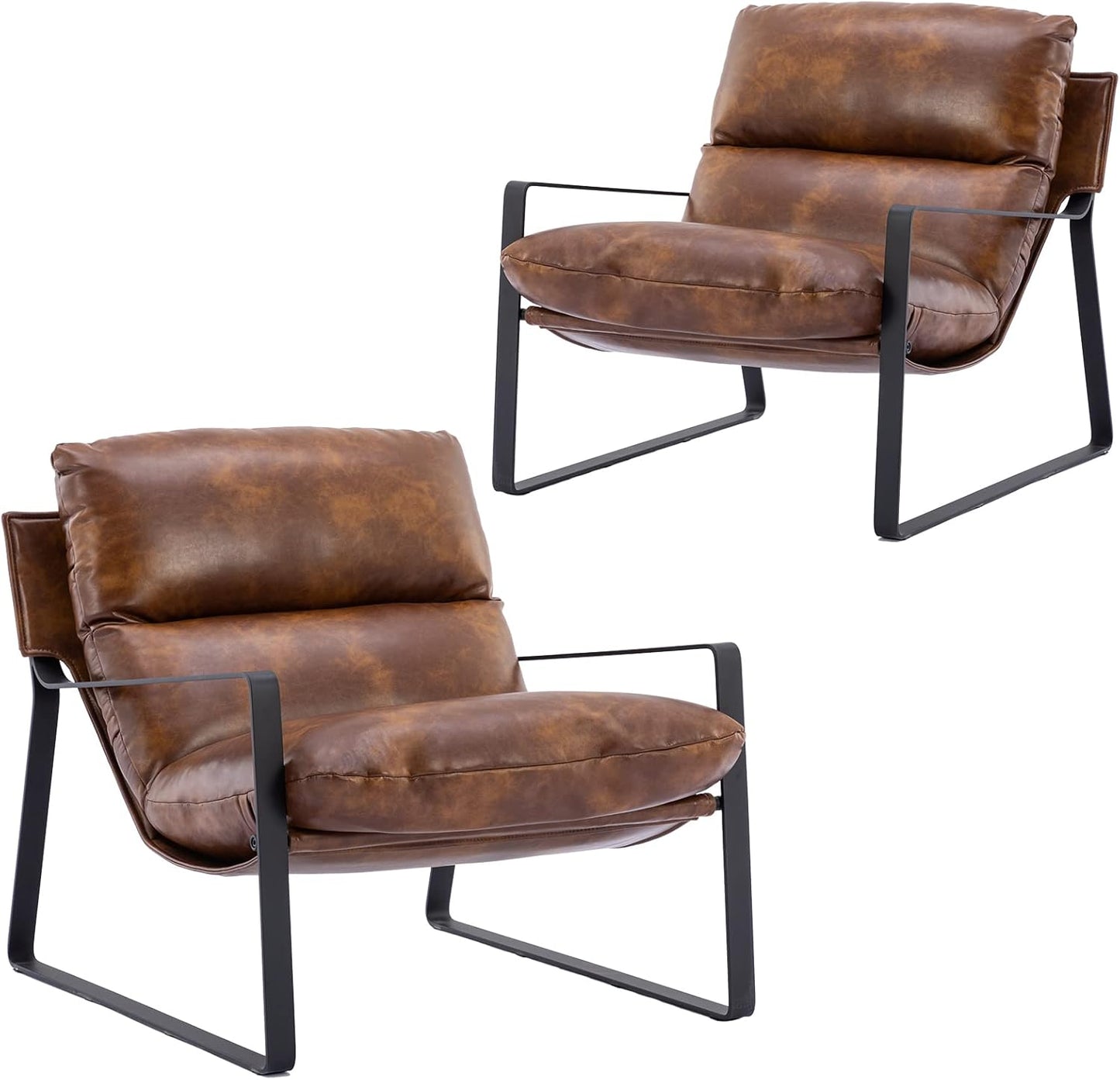 DUOMAY Mid-Century Accent Chair Armchair Set of 2, Comfy PU Leather Leisure Chair Lazy Chair with
